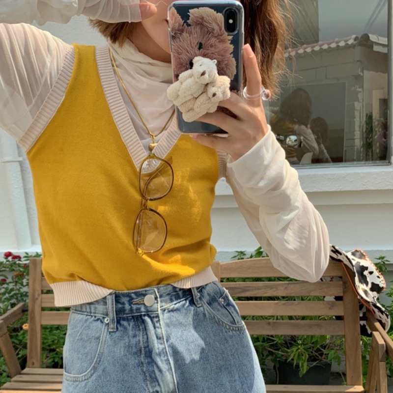 Áo Dệt Kim Không Tay Phong Cách Retro Hàn Quốc