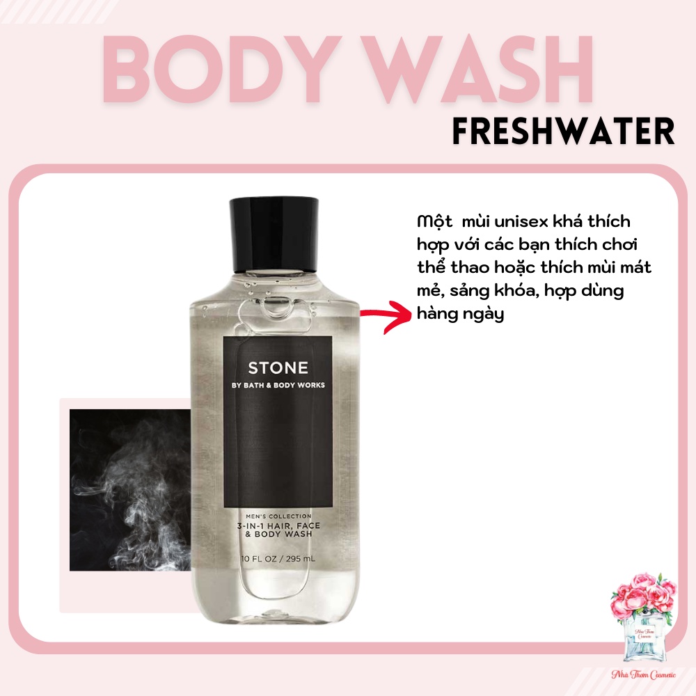 Gel Tắm Gội Bath & Body Works 3in1 Men's Collection - Stone Hương Thơm Sang Trọng Nam Tính Quyến Rũ 295ml