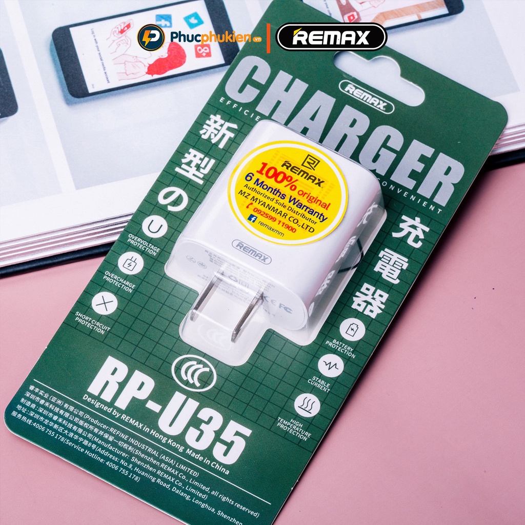 Củ sạc nhanh chính hãng Remax U95 hỗ trợ sạc 10,5w cho điện thoại, tai nghe, loa buetooth - Phúc Phụ Kiện