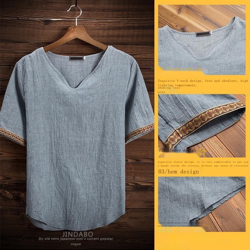 Áo Thun Tay Ngắn Dáng Rộng Vải Lanh Mỏng In Họa Tiết Kiểu Retro Trung Hoa Thời Trang Mùa Hè Cho Nam