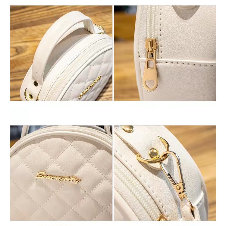 Túi Đeo Chéo Vai Bằng Da PU Hình Tròn Họa Tiết Kim Cương Thời Trang Năm 2021 Cho Nữ Ví