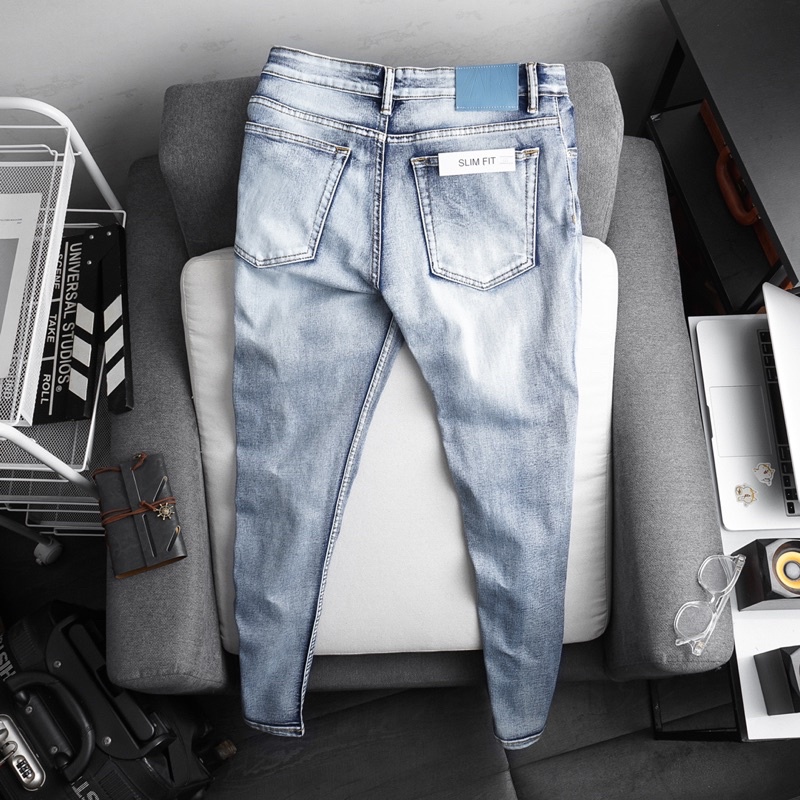 Quần jean nam xuất dư màu bụi rách gối cao cấp - co giãn | BigBuy360 - bigbuy360.vn