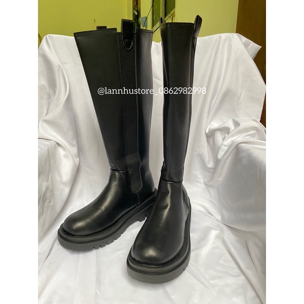 Mã B023 - Boot đùi mona plus- đế 5cm  có chun 2 bên sườn+khoá sau