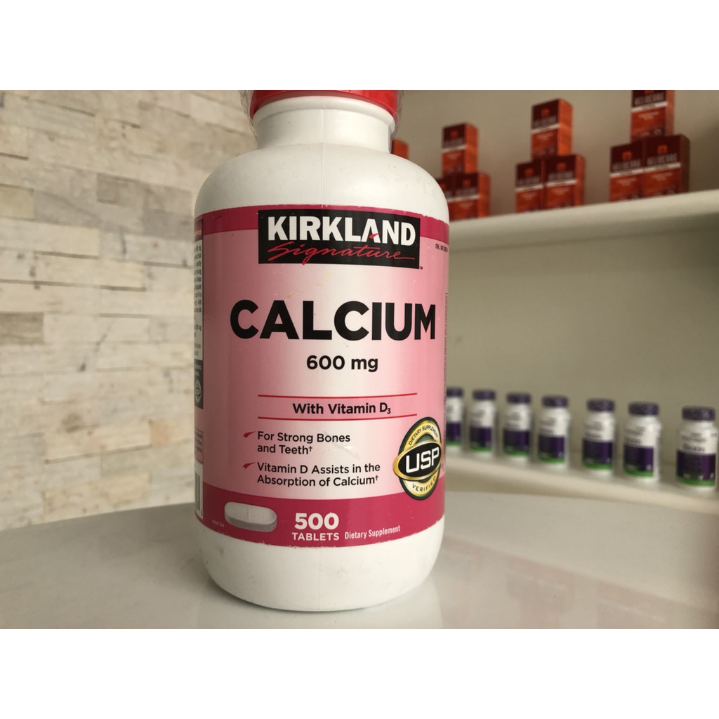 Viên uống bổ sung Canxi 600mg và Vitamin D3 cho xương và răng - Kirkland Calcium 600mg With Vitamin D3- Chai 500 viên