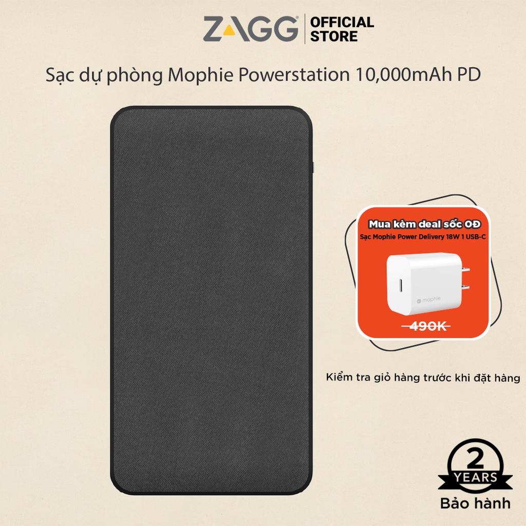 Sạc dự phòng Mophie Powerstation 10,000mAh Power Delivery - Hỗ trợ sạc nhanh