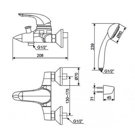 VÒI TẮM SEN GẮN TƯỜNG SAGA WF-1511