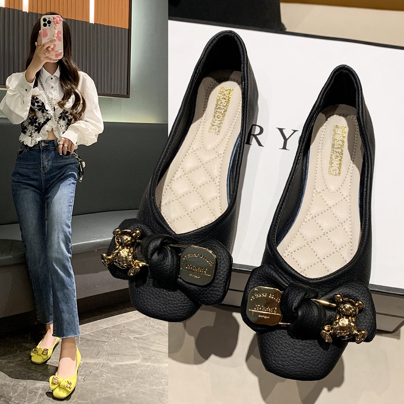 💘 giày da đế mềm mũi vuông  đáng yêu cho nữ  💘 da mềm thoáng khí 💘 chống trượt  thoải mái  thời trang