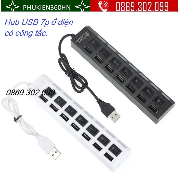 Hub USB 7p ổ điện có công tắc.