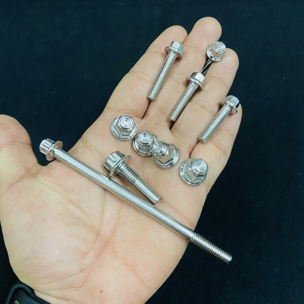 (CHUYÊN ỐC KIỂU XE MÁY) Bộ 10 chi tiết ốc SALAYA và tán SALAYA mẫu THÁI gắn đầu lòng xe WAVE, DREAM, trang trí xe sáng