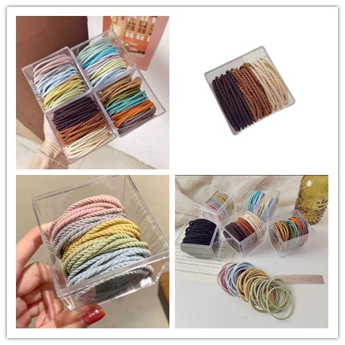 Hộp 50 Dây Buộc Tóc Cao Su Co Giãn Nhiều Màu Sắc Thời Trang Kèm Hộp Đựng