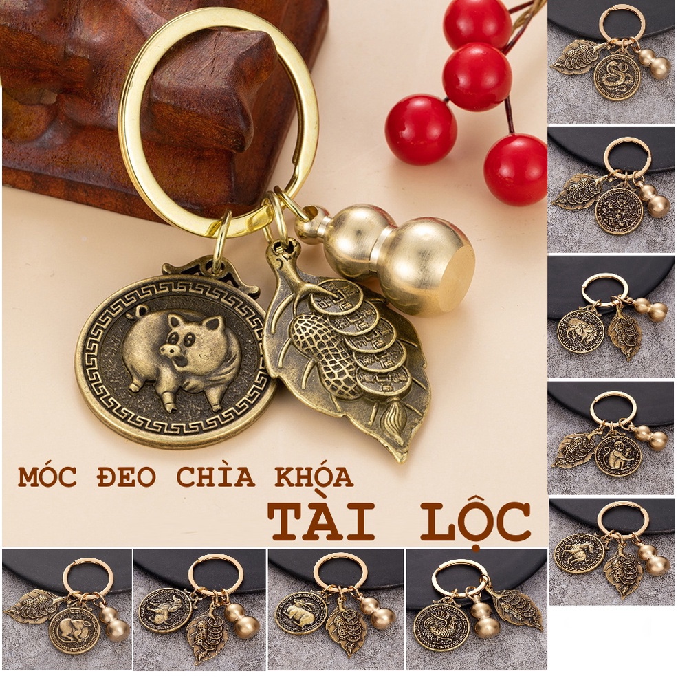 Móc Khoá Xe Máy, Oto 12 Con Giáp Phong Thuỷ Bằng ĐỒNG THAU