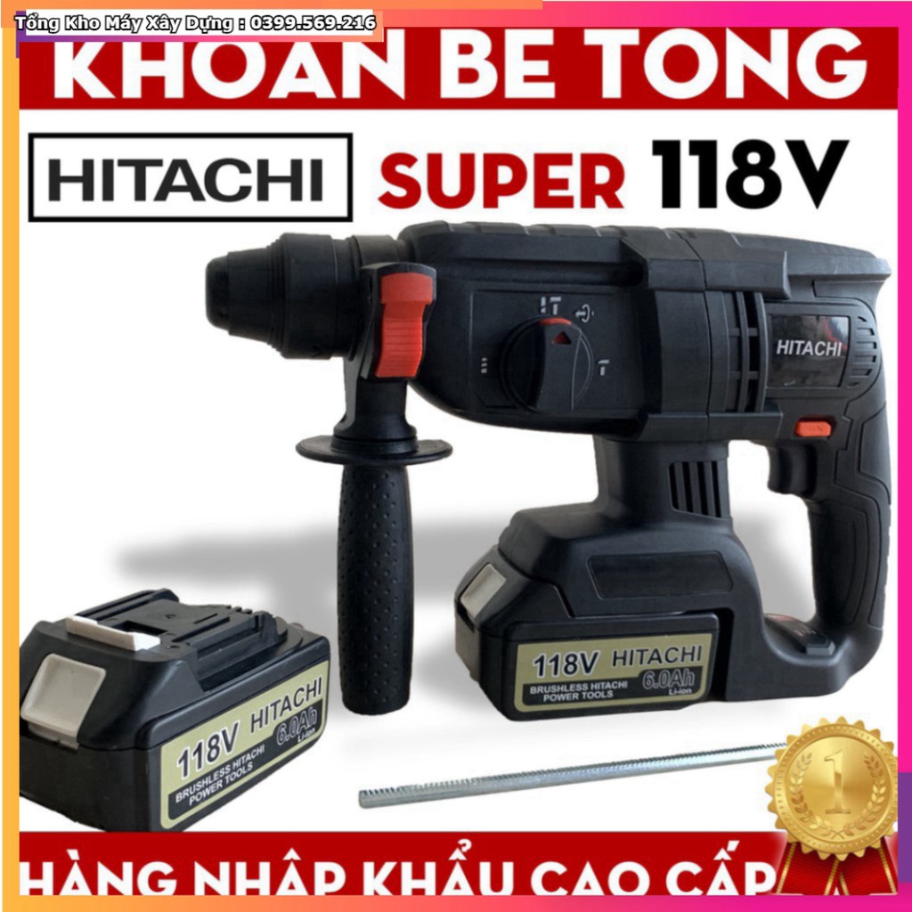 BẢO HÀNH 12 THÁNG Máy Khoan Đục Bê Tông HITACHI 118V 3 Chức Năng, 2 PIN, Không Chổi Than HỖ TRỢ BH 1-