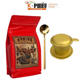 Cà Phê Xay Cầu Đất Arabica 100% K Phiêu (Túi 500g) Tặng 1 phin nhôm vàng 1 muỗng inox 304 vàng