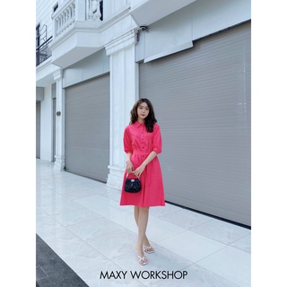 Đầm sơ mi nữ form rộng có kèm dây nơ rời pinky shirt dress Maxy Workshop
