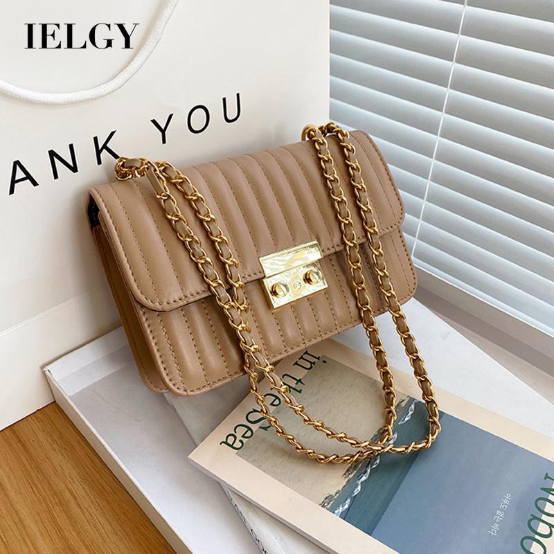 IELGY Túi Đeo Vai Hình Vuông Mềm Mại Phối Dây Xích Phong Cách Retro Thời Trang Cho Nữ