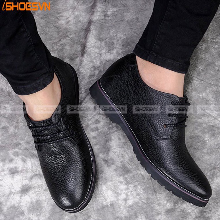 Giày da bò nam thời trang buộc dây tăng chiều cao 5cm ISHOESVN IS421 giày ishoes