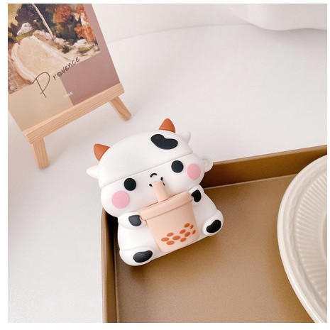 ☘️Tặng kèm dây đeo☘️Case Airpod 1 2 Pro ...Vỏ bao bọc Bò sữa uống Trà sữa đựng tai nghe không dây airpods silicon mềm