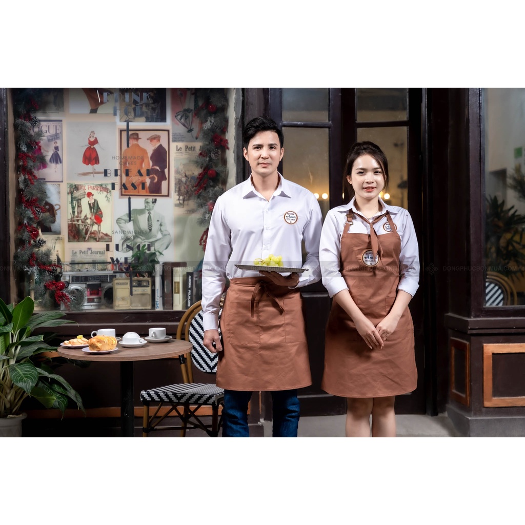 Tạp dề đồng phục nhà hàng, quán café -Màu nâu cafe chất liệu kaki hàng cao cấp - Dáng ngắn và dáng dài tùy chọn