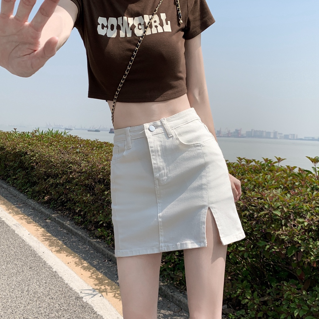Chân váy jean Chữ A Lưng Cao Thời Trang Hàn Quốc Cho Nữ