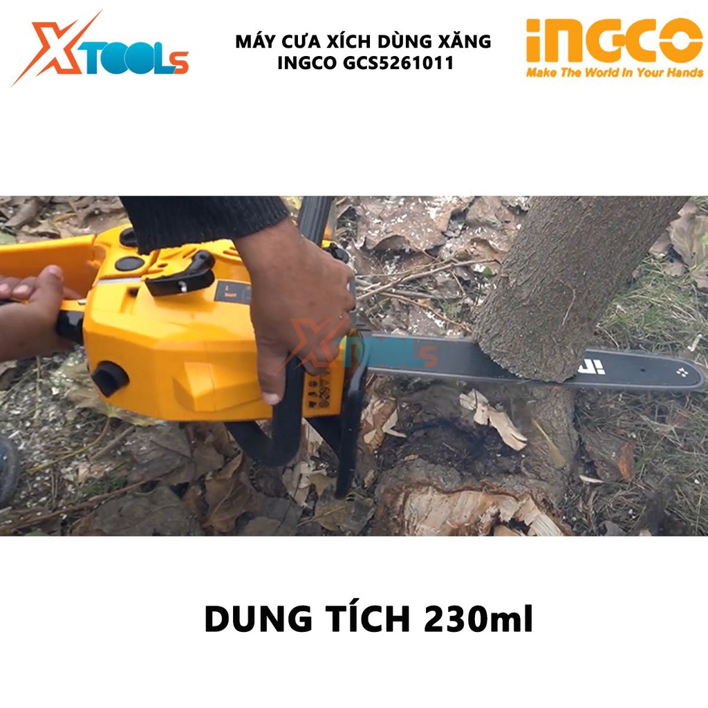 Máy cưa xích dùng xăng INGCO GCS5261011 | Máy cưa cầm tay 0.7Kw(1HP)