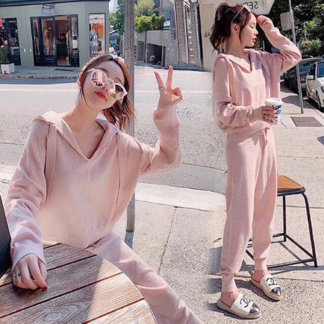 Set len hoodie dáng thể thao có ảnh thật