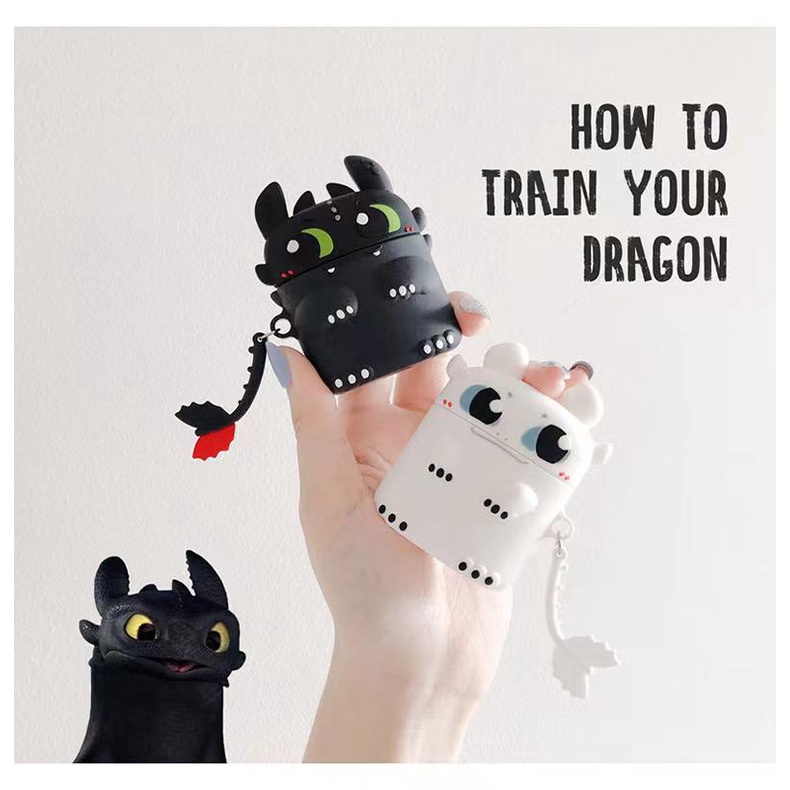 Ốp bảo vệ tai nghe Night Fury Black White Dragon tương thích với AirPods pro i12 1 / 2