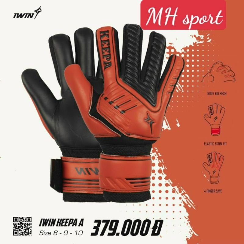 Găng tay thủ môn Keepa A có xương trợ lực Đen