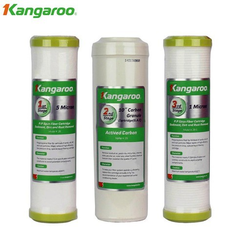 Bộ 3 lõi lọc nước thô  kangaroo chính hãng -1 2 3 kangaroo , tặng tay mở cốc lọc  (cam kết 100% chính hãng )