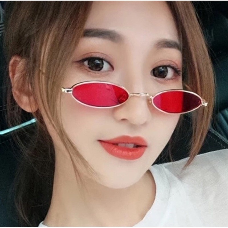 COD Kính Mát Gọng Kim Loại Tròng Nhỏ Hình Oval Thời Trang Hàn Quốc Retro Unisex