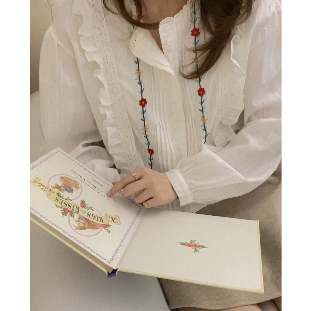 [Mã FAMARAL1 giảm 10K đơn 50K] ÁO THÊU HOA SƠMI LI REN SIÊU SIÊU ĐẸP