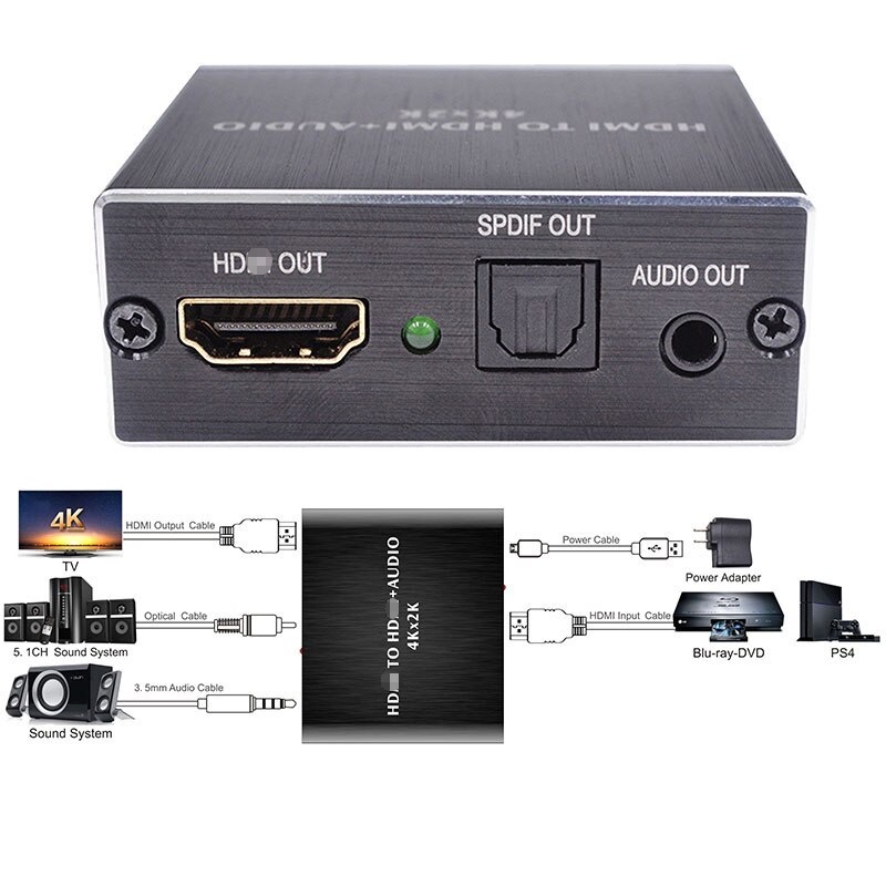 Bộ GiảI Mã Âm Thanh HD-MI + Quang HọC TOSLINK SPDIF + ĐầU CắM 3.5mm 4K x 2K Cho PS4 TV DVD