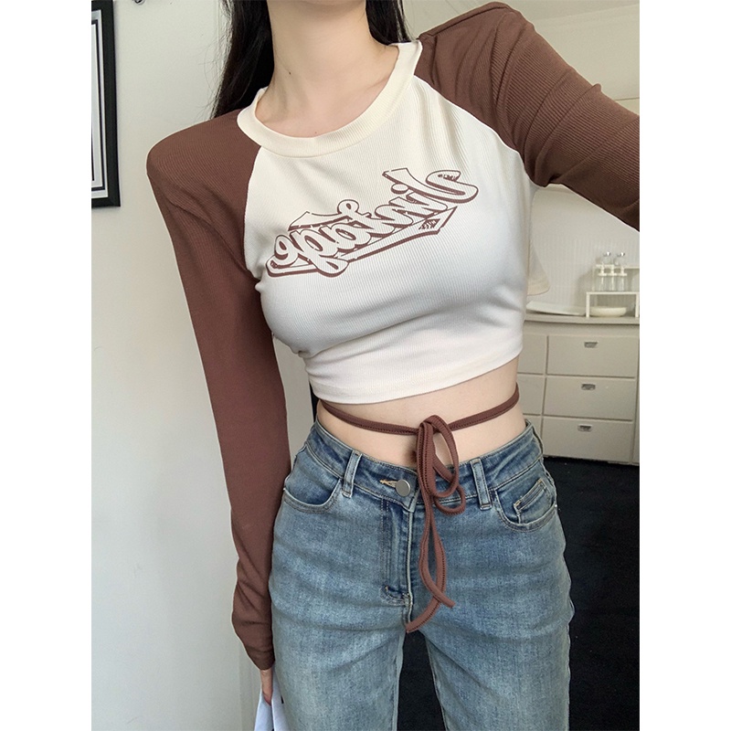 Áo Thun Lửng Tay Dài Dáng Ôm Thời Trang Dành Cho Nữ