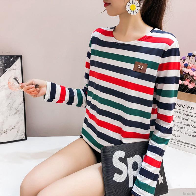 Áo Thun Tay Dài Hoạ Tiết Kẻ Sọc Nhiều Màu Sắc