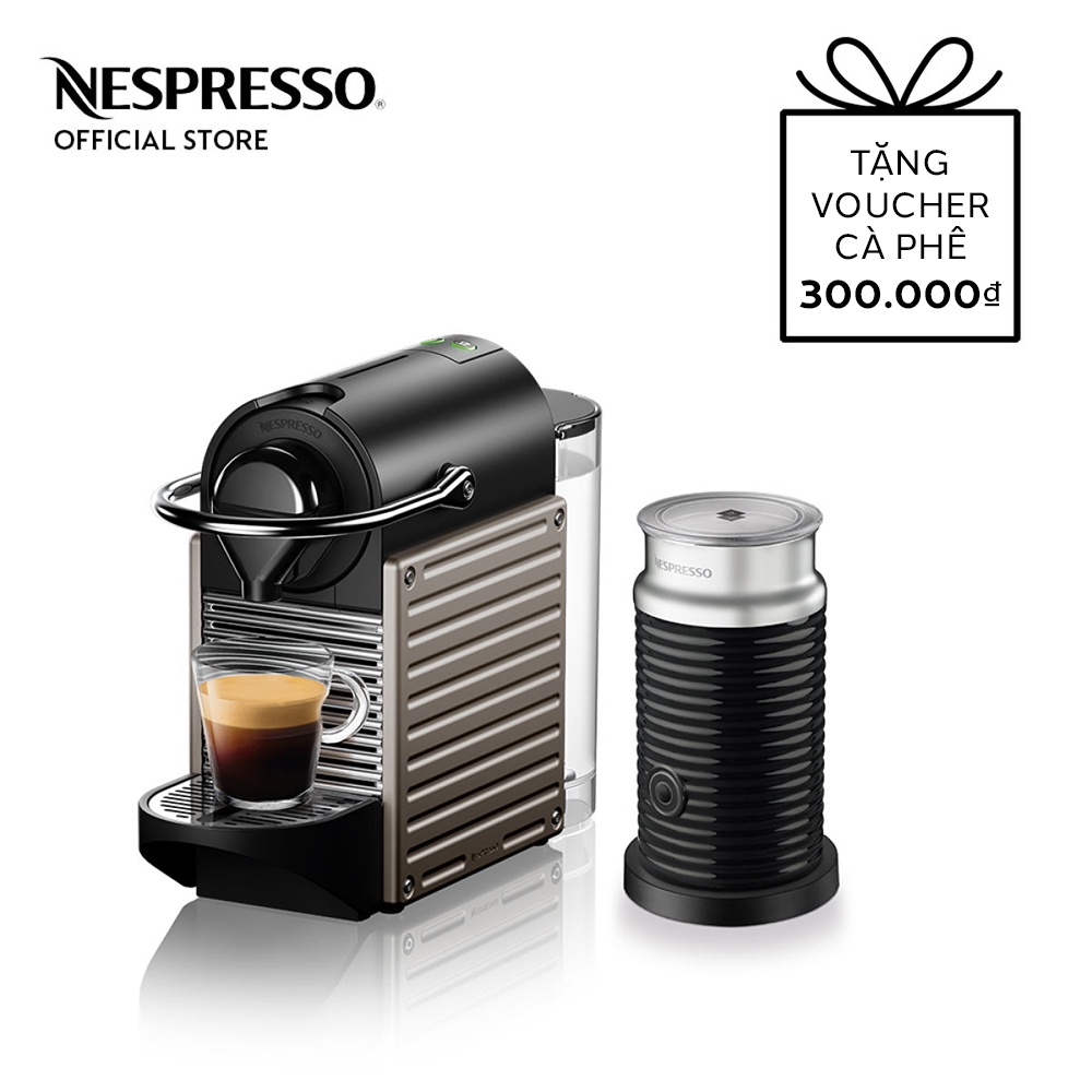 [Mã ELHADEV giảm 4% đơn 300K] Bộ máy pha cà phê Nespresso Pixie - Đen &amp; máy đánh sữa Aeroccino 3