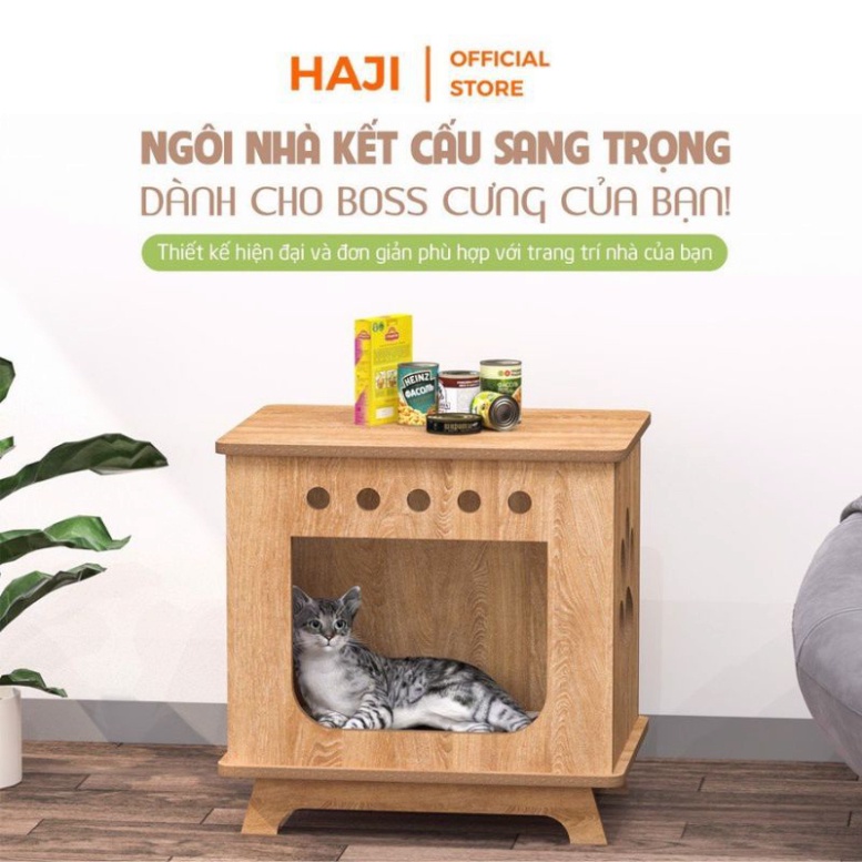 Nhà cho mèo, chuồng thú cưng gỗ HAJI kiểu dáng bắt mắt, tháo lắp đơn giản, dễ vệ sinh, phù hợp với mọi không gian nhà ở