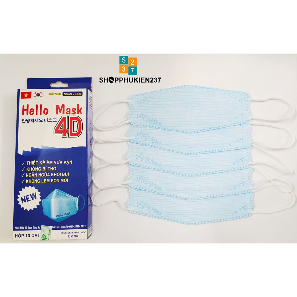 Khẩu trang 4D Hello Mask 10 cái / hộp chất liệu 4 lớp vải sms cao cấp