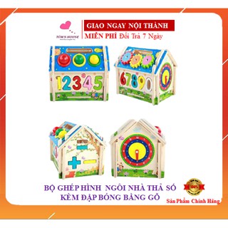 Bộ đồ chơi nhà gỗ ghép hình thả khối kèm đập bóng cho bé