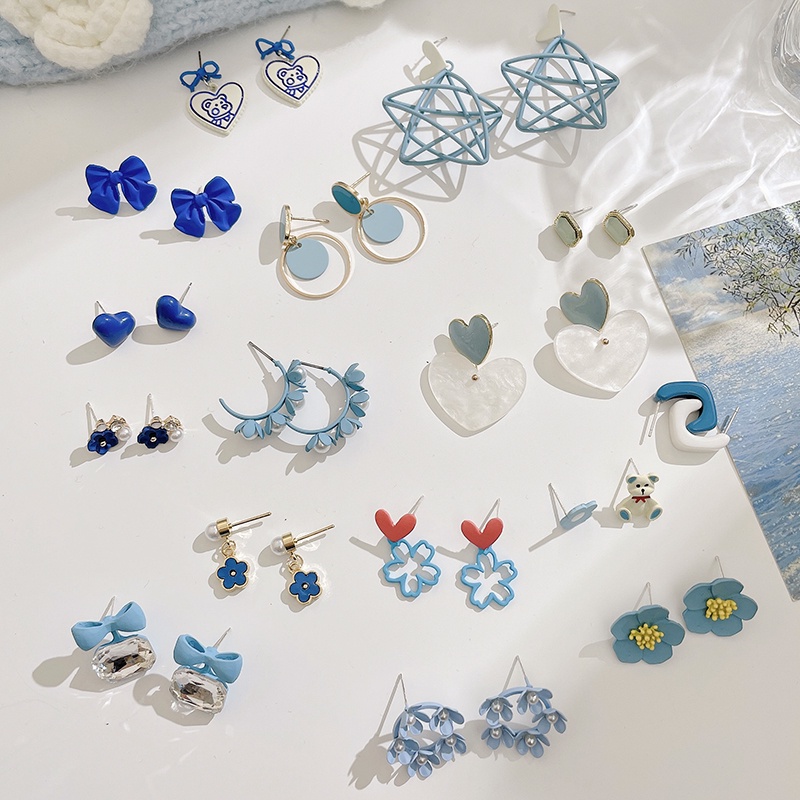 Khuyên Tai Đính Đá Xanh Dương Thiết Kế Mới Cao Cấp Thời Trang Mùa Hè Dành Cho Nữ 2022