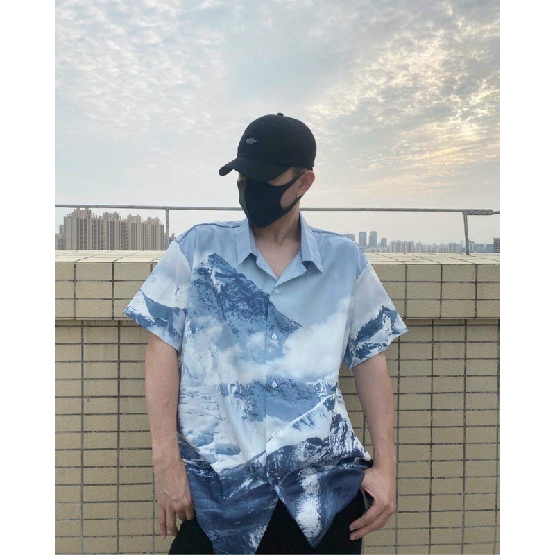 Áo sơ mi in hoạ tiết 3D dành cho nam tay ngắn,vải cotton daỳ,mặc thoáng mát.Áo sơ mi cặp