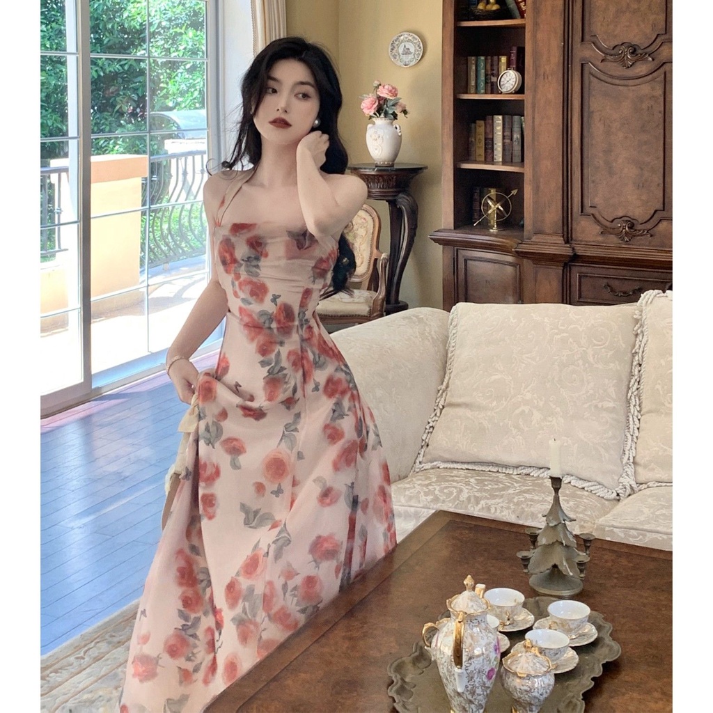 Đầm Chiffon Dài Hai Dây Dáng Xòe Nhẹ Nhàng Cao Cấp Thời Trang Mùa Hè