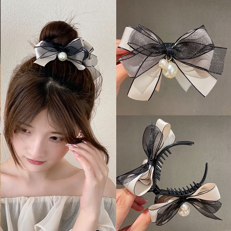 Kẹp Tóc Càng Cua 【Kẹp Càng Cua 3 Răng】Đính Ngọc Trai Nhân Tạo Thời Trang Hàn Quốc