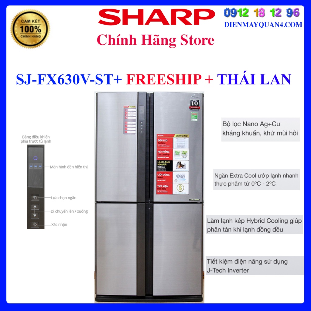 [Mã ELHA10 giảm 6% đơn 5TR] [Sharp FX630V ] Tủ lạnh Sharp Inverter 626 lít SJ-FX630V-ST ,Bảo hành chính hãng 12 tháng.