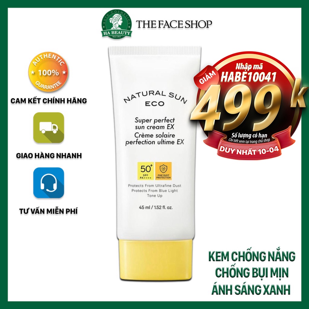 Kem chống nắng dưỡng ẩm da chống bụi mịn ánh sáng xanh The Face Shop Natural Sun Eco Super Perfect EX SPF50+PA+++ 45ml
