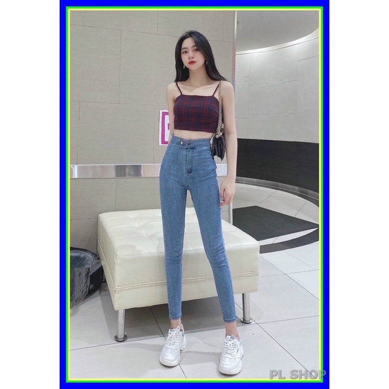 [Mã FAMARAL2 giảm 10K đơn 50K] Quần Jean Nữ Dáng Ôm Lưng Siêu Cao Trơn Basic cá tính