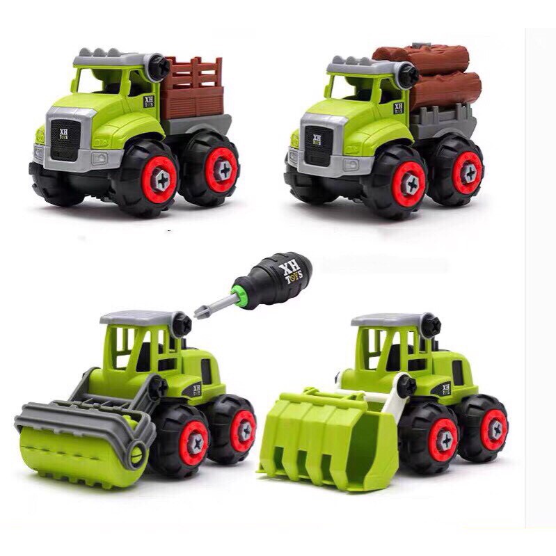 Đồ chơi lắp ráp ô tô 4 xe cho bé các loại xe cứu hỏa, môi trường, nông nghiệp, công trình, quân sự và poli nhựa ABS