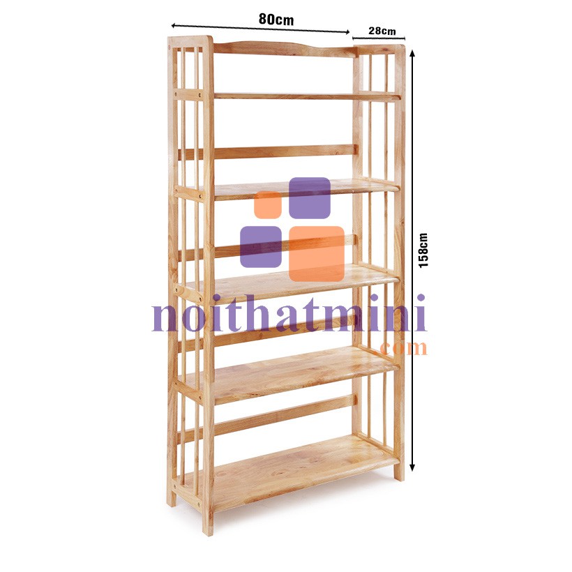 Kệ Sách 5 Tầng Dài 80 cm Gỗ Cao Su