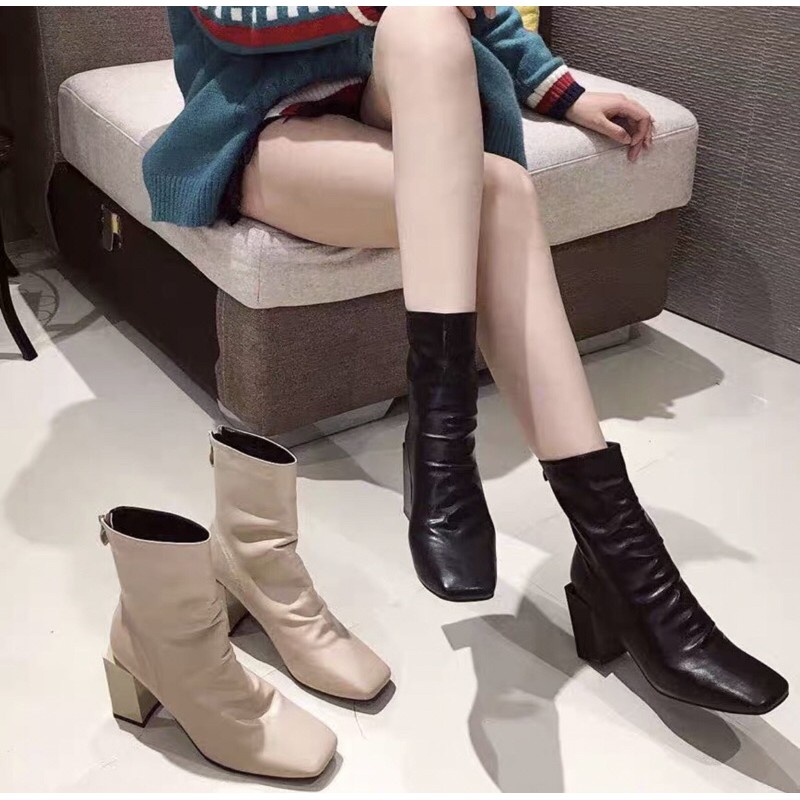 Bốt nhăn da lì, Boot nữ giá rẻ để gót vuông 7 phân cho chị em công sở mã F01 | BigBuy360 - bigbuy360.vn