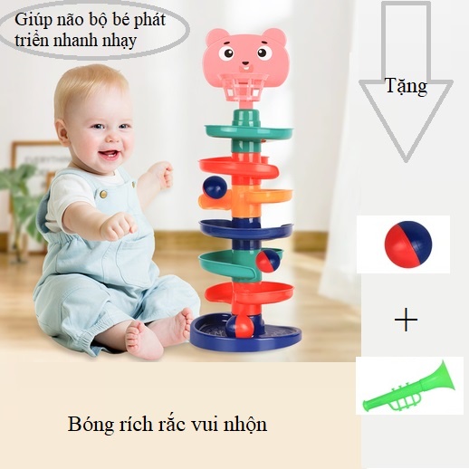 Tháp Bóng lăn, thả bóng xoay tròn, cầu trượt bóng, đồ chơi cho bé, trẻ em, đồ chơi thông minh phat triển trí tuệ