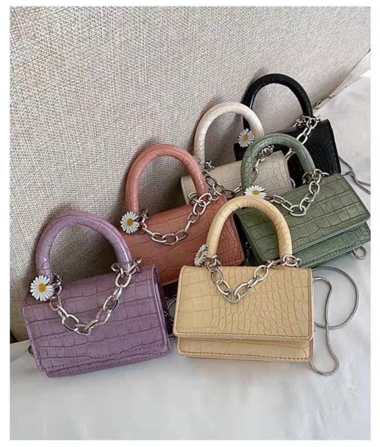 Video thật - so sánh hàng rẻ) Túi hộp hoa cúc da sần 2 size S020