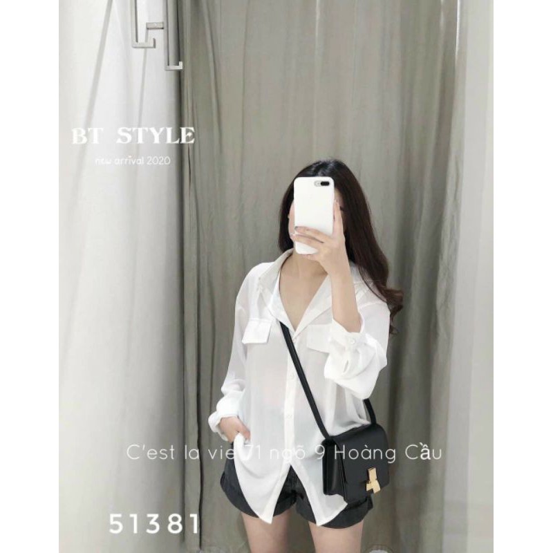 áo sơ mi nữ form rộng dài tay chất đũi 2 nắp túi | BigBuy360 - bigbuy360.vn